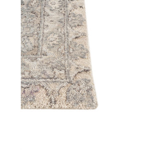 Tapis rectangulaire traditionnel AKWS-9008 en laine et soie noué à la main, gris et noir, à motifs floraux, pour la maison, le salon et le couloir - Product Image 4