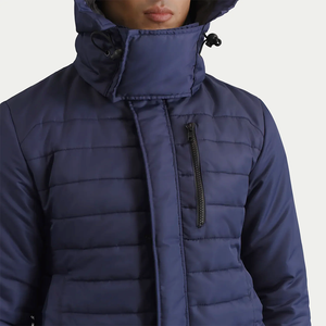 Blouson Bomber Homme Personnalisé en Toile Bleu Marine, Chaud et Coupe-Vent pour l'Hiver, avec Capuche et Col Montant, Matelassé, Style Décontracté et Tendance - Product Image 6