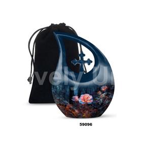Urna para adultos de cremación de recuerdo con tema de flor de lágrima de aluminio negro para cenizas humanas urna funeraria cruzada decorativa con bolsa gratis - Product Image 6