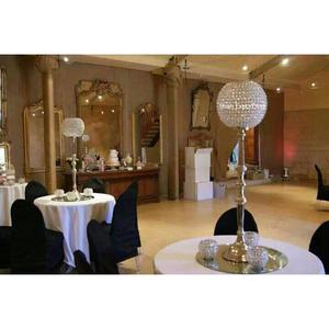 Centro de mesa con cuentas de cristal de estilo real, portavelas con acabado plateado, suministros de decoración para eventos de boda - Product Image 3