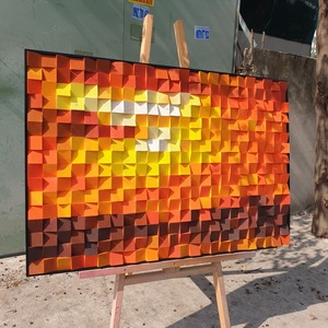 Panneau décoratif mural en bois 3D Art Déco fait main, personnalisable, rectangle vert, diffuseur acoustique, décoration murale suspendue pour anniversaire, art fixe - Product Image 2