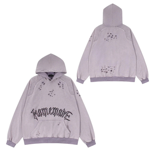 Sweat à capuche en coton French Terry de haute qualité pour hommes Broderie délavée personnalisée Sweat à capuche patchwork imperméable d'hiver - Product Image 6