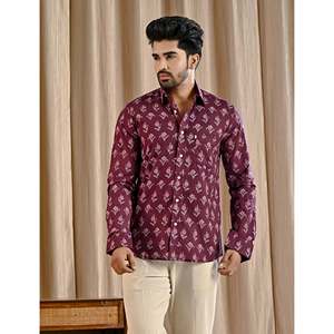 Chemise décontractée pour homme en coton 100% à imprimé floral violet, manches longues, tissu popeline, tailles XL à 6XL - Product Image 3