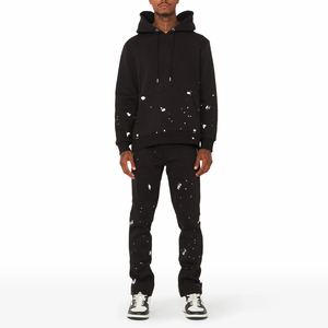 Pantalon de survêtement et sweat à capuche évasé empilés personnalisés ensemble de survêtement brodé en détresse ensemble de survêtement 2025 nouveauté - Product Image 1