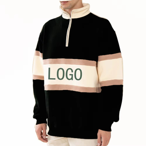 Men's Oversized Pullover <b>Hooded</b> Quarter-<b>Zip</b> Embroidered Long Sleeve Lined 100% Cotton Fleece Casual Breathable Autumn Wear - Product Image 5