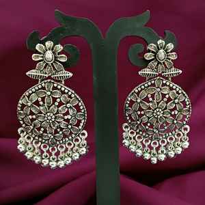 Indian Oxidized Jewelry Floral Leaf Design Antique Boho Vintage Metal Balls Beads Charm Chandbali <b>Dangle</b> <b>Earring</b> Set for Women - Product Image 1