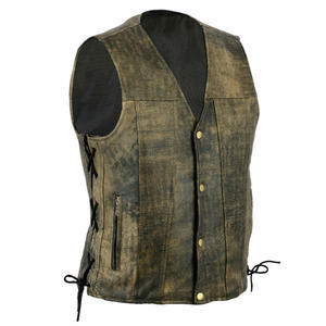 Veste sans manches pour motards, vêtements de course automobile, veste en cuir véritable vieilli, taille personnalisée pour motards de rue - Product Image 1