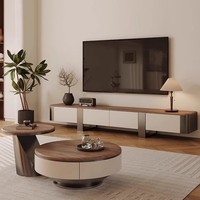 Table basse ronde attrayante, résistante aux taches et facile d'entretien, en bois pour salon