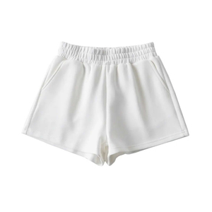 Pantalones cortos de algodón de rizo francés liso vintage de peso pesado de fabricante, ropa de calle para mujer, pantalones cortos con cintura elástica para exteriores para mujer - Product Image 5