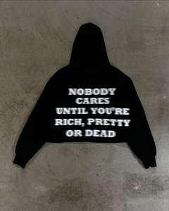 Sudadera con Capucha Corta de Algodón Grueso, Negra, con Hombros Caídos, Sin Cordones, Estilo Holgado, Personalizada con Estampado para Hombre - Product Image 2