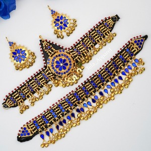 Conjunto de pendientes de collar de novia de boda hecho profesional, conjunto de joyería chapada oxidada turquesa de latón de estilo afgano de nuevo diseño - Product Image 6