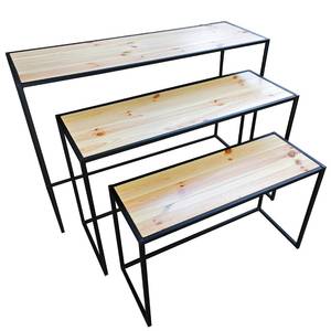 Ensemble de table basse en bois naturel avec structure en fer noir - Product Image 1