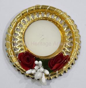 ที่ใส่ชาโลหะรูปดอกไม้สีแดงงานแฮนด์เมดสไตล์อินเดียอุปกรณ์ตกแต่งบ้านงานเฉลิมฉลองเทศกาลดิวาลีขนาดใหญ่ - Product Image 3