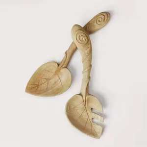 Juego de servidor de ensalada Servidor de ensalada de acero inoxidable y madera con asas de mano elegantes Accesorios de cocina Utensilios de cocina - Product Image 6