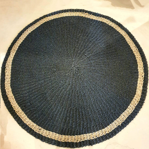 Alfombrilla redonda negra de algas marinas naturales alfombra de paja hecha a mano de Vietnam y Mantel Individual para suelo - Product Image 3