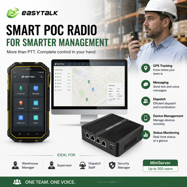Easytalk M200 Blade 4G PoC Smart Radio with GPS PTT Dispatch Warehouse Security & Status Monitoring