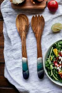 Ensemble de serveurs à salade en résine 100% naturelle, peints à la main, style artistique, pour la maison et l'hôtel, comprend une cuillère à glace pour servir la salade - Product Image 6