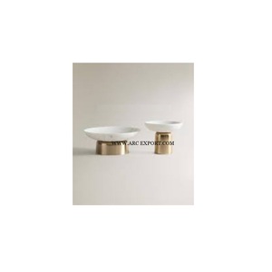 Handmade White Marble Round Kitchen <b>Mixing</b> <b>Bowls</b> With Exclusive Quality Gold Plated <b>Metal</b> Base Hotel Table Centerpiece Food <b>Bowl</b> - Product Image 1