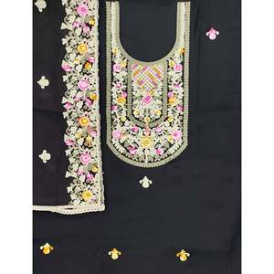 Ensemble de costume fantaisie en soie Chanderi non cousu pour femmes, idéal pour les occasions festives - Product Image 1