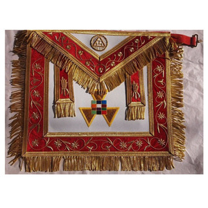 Delantal artesanal de piel de cordero 100% Masonic Grand Lodge Past Master y Collar de cadena bordado a mano Lingote Delantal Collar Guantelete - Product Image 5