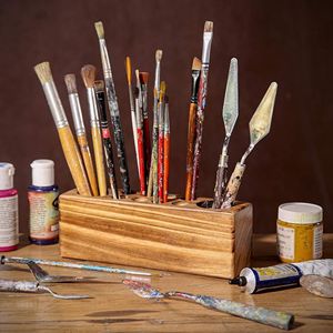 Porte-crayon en bois rustique, organisateur de stylo de bureau en bois massif, porte-stylo OEM ODM porte-stylo en acacia pour bureau - Product Image 5