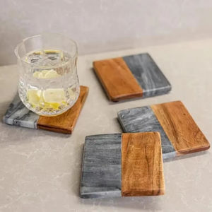 Posavasos de piedra cuadrada de alta calidad, juego de posavasos de resina epoxi y madera para tazas de té, decoración de Mesa para el hogar y la Oficina - Product Image 1