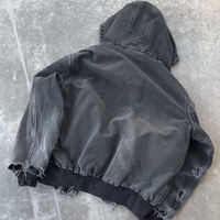 Mode Travail Denim Jean Veste Vierge Impression Acide Lavage Canard Toile Vintage Outwear Bomber Surdimensionné À Capuche Pour Hommes