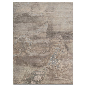 Tapis Aprezo en laine et soie noué à la main, couleur ivoire, AKWS-13084, abstrait, pour salon, chambre d'adolescent, couloir, puzzle rectangulaire pour la maison - Product Image 1