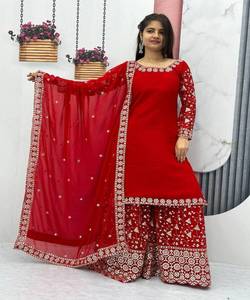 Dubai mujeres islámico gasa modesto Casual clásico moderno de talla grande Arabia Saudita conjunto de dos piezas Palazzo Dupatta estilo callejero - Product Image 1