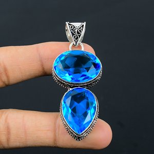<b>Blue</b> <b>Topaz</b> Statement <b>Necklace</b> in 925 Sterling Silver 22g-Weight - Product Image 3