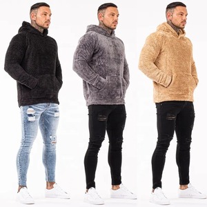 High Quality Men's Winter Warm Oversized <b>Sherpa</b> Fleece <b>Lined</b> <b>Hoodie</b> with Zip Collar Customizable Plain Dyed - Product Image 4