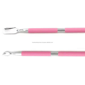 Pousse-cuticules professionnel réutilisable double face rose et argenté en acier inoxydable avec poignée antidérapante pour le nettoyage des ongles - Product Image 4
