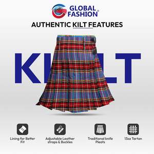 Kilt écossais pour homme en tissu acrylique de haute qualité de 13 oz à motif tartan moderne MacBeth, avec bretelles en cuir réglables, 5 yards - Product Image 5