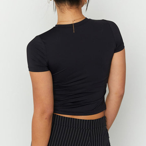 เสื้อครอปผู้หญิงเซ็กซี่สีพื้นลำลองสำหรับผู้หญิงเสื้อออกกำลังกายแขนสั้นผ้าคอตตอนทรงหลวมสำหรับผู้หญิง - Product Image 2