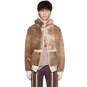 Sweat à capuche personnalisé extrêmement populaire, respirant, décoloré, classique et décontracté, marron, en éponge française pour hommes - Product Image 5