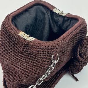 Hot-selling Wholesale Custom Handmade Crochet Rose Decoration Brown Chain <b>Shoulder</b> <b>Strap</b> Women's Everyday Handbag - Product Image 5