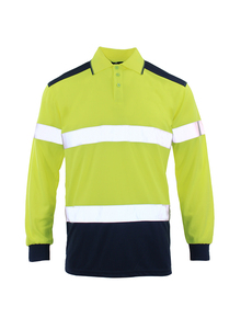100% Polyester Long Sleeve Breathable Mesh Yellow Safety Vest <b>Hi</b> <b>Vis</b> Reflective Polo Tshirt for Men <b>T</b> <b>Shirt</b> - Product Image 2