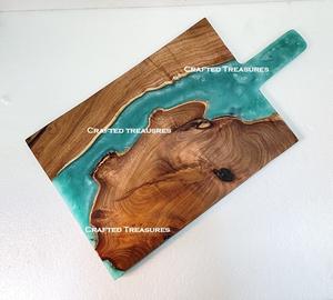 2025, venta al por mayor, tabla de cortar de madera y resina epoxi con mango, tabla de Río de resina azul, comida - Product Image 2
