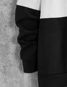 Sweat-shirt décontracté pour homme, col rond, tricoté, manches longues, couleur unie, blocs de couleur, poignets côtelés - Product Image 3