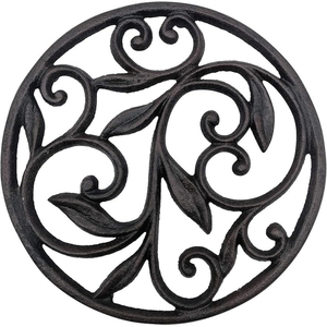 Modern Round Iron Trivet Vintage Decorative Kitchen Dining Table Hot Pot <b>Holder</b> with Ornate Scrollwork Design and <b>Pan</b> Mat - Product Image 3