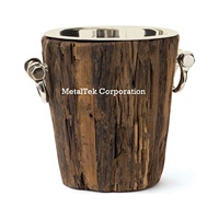 Unique Texturé Bois Brut En Acier Inoxydable Plaqué Or Boissons Champagne Bière Seau À Glace Dîner Barware Prix De Gros