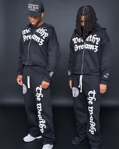 Ropa de calle con estampado de pantalla personalizada, de cara completa sudadera con cremallera, chándal, trajes para correr, pantalones de chándal y Sudadera con capucha desteñidos al sol, conjunto de 2 piezas - Product Image 2
