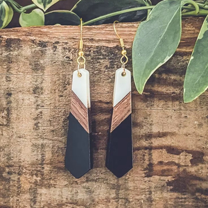 SQUARE HOT GOLD FOIL BLACK WHITE RESIN AND <b>WOODEN</b> <b>Heart</b> Shape Earrings Square Round Geometric <b>Wooden</b> Resin Drop Earrings - Product Image 1