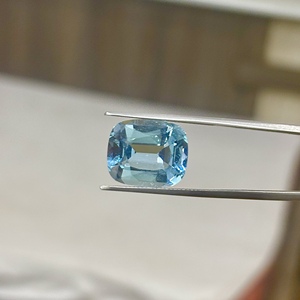 Piedra Preciosa Suelta de Aguamarina Natural de Primera Calidad, Forma de Cojín, Facetada, Certificada, Color Azul Santa María, 7 Quilates - Product Image 1