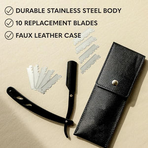 Maquinilla de afeitar recta para hombre-Navajas Para Barbero - Barber Straight Edge Razor Kit-Cuchillas de acero inoxidable y Funda de cuero - Product Image 5