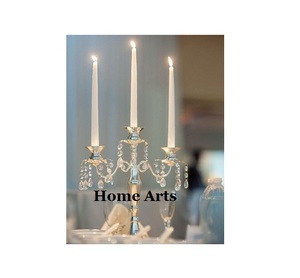 Attractive Design Brass Candle Holder Prime Quality Silver Color <b>Candelabra</b> With Crystal For Wedding Event Use - Product Image 1