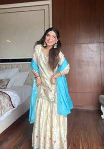 LANZAMIENTO NUEVO DISEÑADOR FESTIVE WEAR SHARARA PALAZZO TELA CHINON SECUENCIA BORDADO TRABAJO Y BORLAS CON TRABAJO DORI - Product Image 2