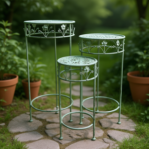 Ensemble de 3 supports pour pots de fleurs et jardinières en fer vert sauge vieilli Amicasa - Product Image 3