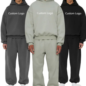Heavy Weight Cotton Fleece Drop Shoulder Oversize Baggy <b>Hoodie</b> and Sweatpants Tracksuit for Men - Product Image 2