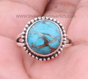แหวนพลอยเทอร์ควอยซ์สีทองแดงสีน้ำเงิน925อัญมณีเงินแท้แฮนด์เมดเครื่องประดับ Boho ของขวัญขายส่ง - Product Image 6